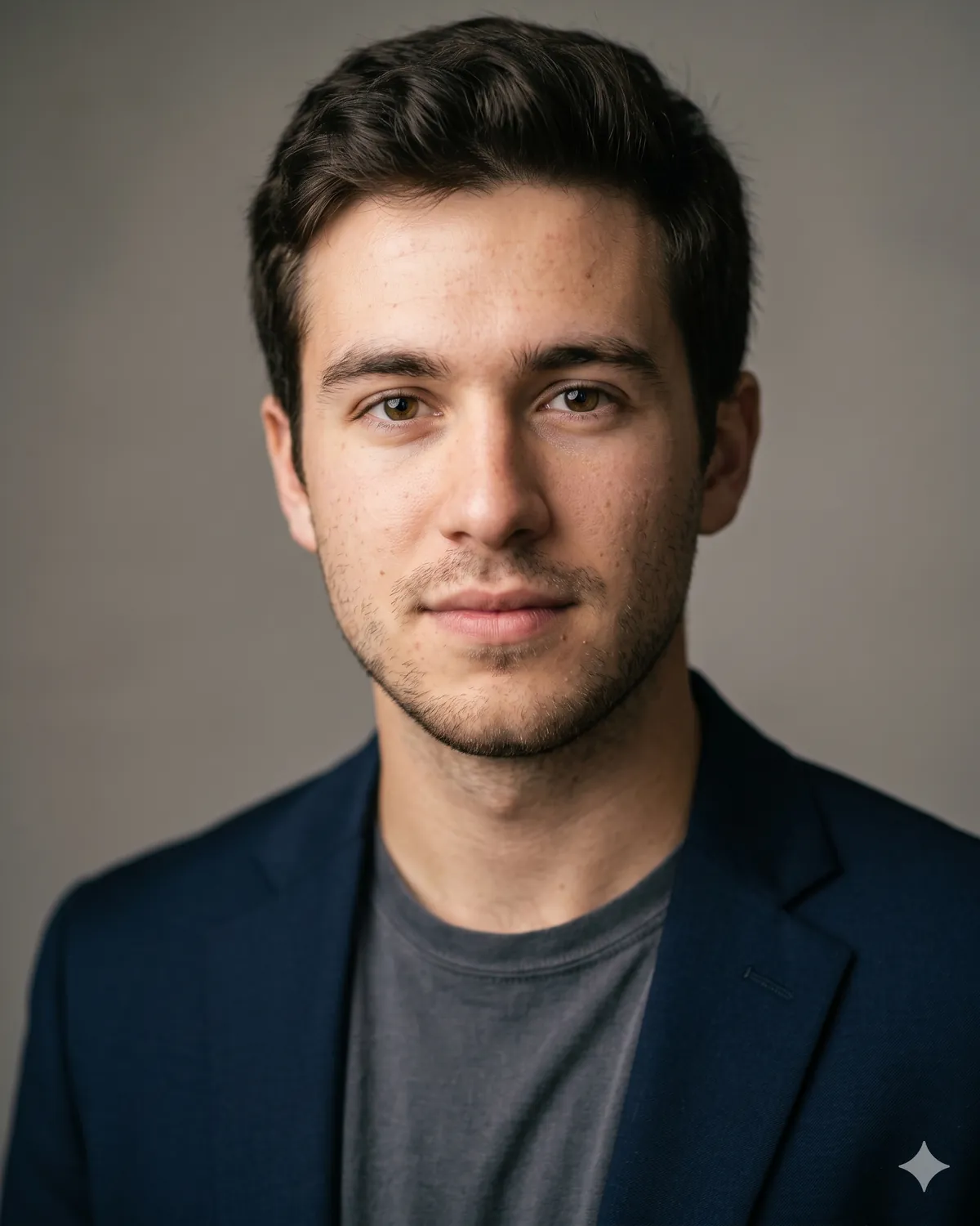 AI headshot prompt example: Clean corporate headshot (color) — Male LinkedIn portrait, generated with Gemini (nano banana)