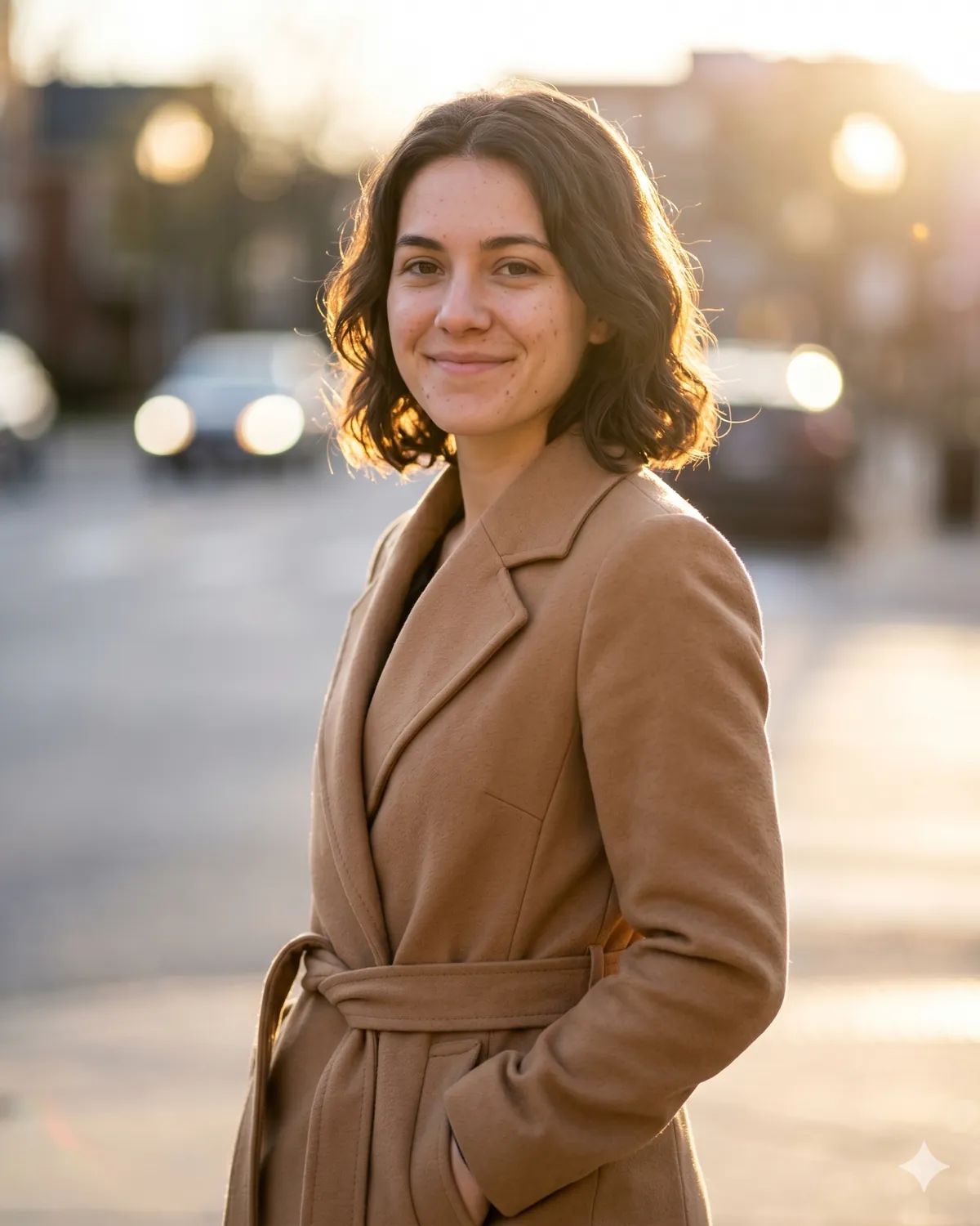 AI headshot prompt example: Golden-hour outdoor stroll (color) — Female LinkedIn portrait, generated with Gemini (nano banana)